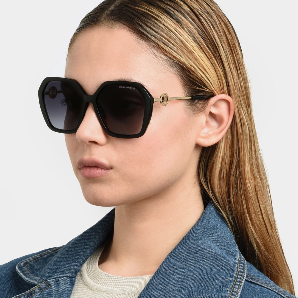 NWT Marc Jacobs 57mm Black and Gold Geometric Square Sunglasses